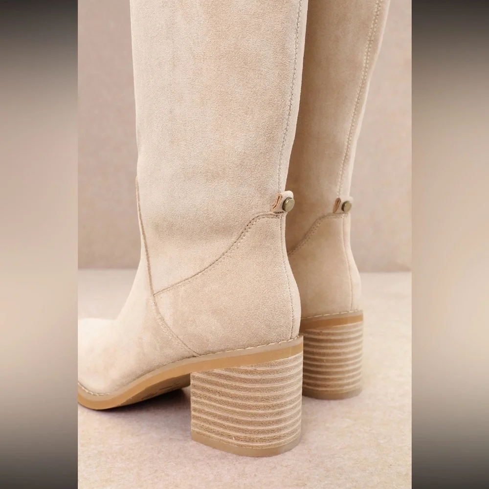 Mi.iM Juno Tall Beige Suede Boots - Picture 6 of 8